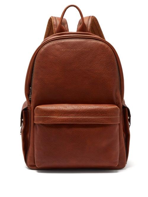 Mens Bags Brunello Cucinelli - Grained Leather Backpack - Mens - Brown