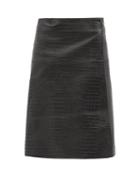 Totme - Wrap-front Crocodile-effect Leather Midi Skirt - Womens - Black