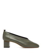 Matchesfashion.com Gray Matters - Mildred Block Heel Leather Pumps - Womens - Olive Green