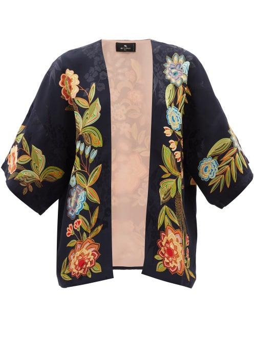 Etro - Kesa Floral-print Jacquard Jacket - Womens - Blue Multi