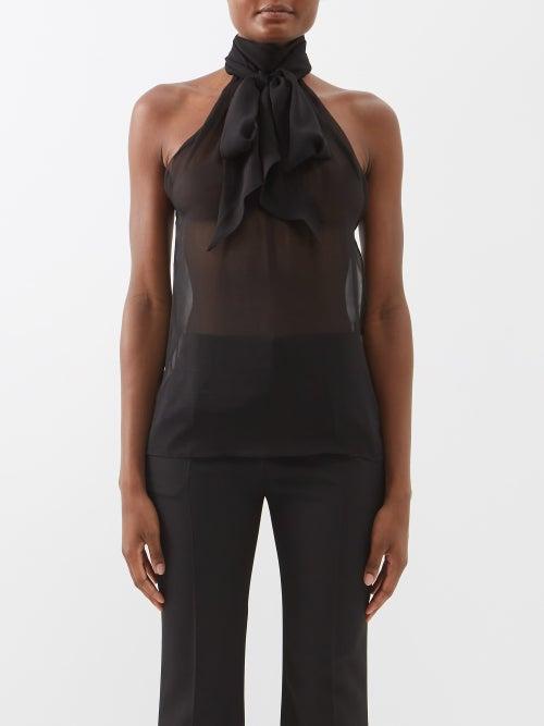 Saint Laurent - Halterneck-tie Silk-crepe Top - Womens - Black