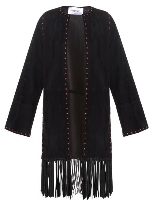 Valentino Stud-embellished Fringed Suede Coat