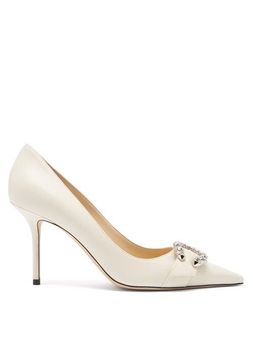 Matchesfashion.com Jimmy Choo - Saresa 85 Crystal-embellished Leather Pumps - Womens - Cream