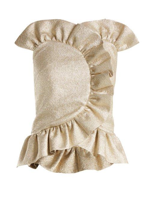 Matchesfashion.com Osman - Bette Ruffle Lam Top - Womens - Light Gold