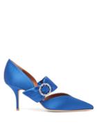 Matchesfashion.com Malone Souliers - Maite 70mm Brooch Encrusted Satin Heels - Womens - Blue