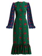 Matchesfashion.com The Vampire's Wife - Belle Floral Print Crepe Midi Dress - Womens - Green Multi