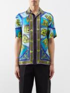 Versace - Le Maschere-print Silk-twill Shirt - Mens - Blue Multi