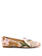 Aquazzura For De Gournay Embroidered Loafers