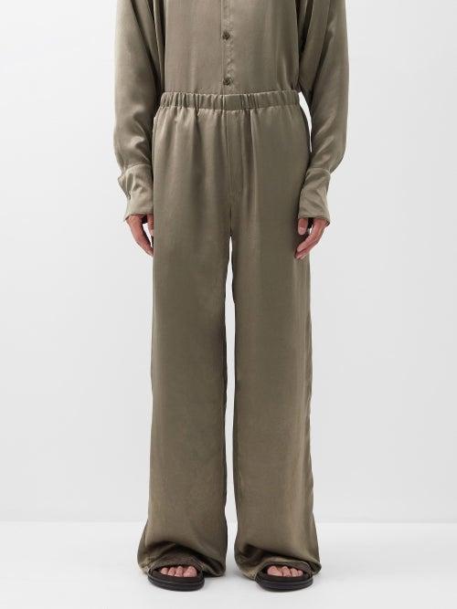 Ludovic De Saint Sernin - Wide-leg Satin Trousers - Mens - Khaki