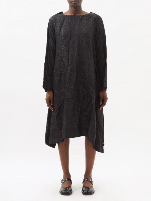 Comme Des Garons Comme Des Garons - Fringed-sleeve Floral-jacquard Midi Dress - Womens - Black