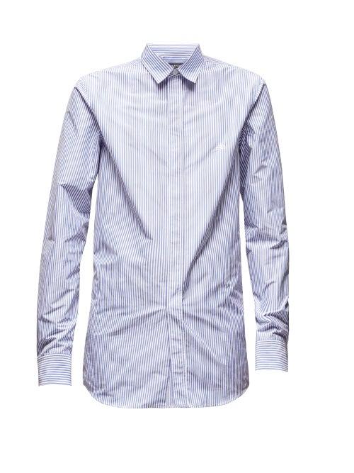 Matchesfashion.com Balenciaga - Logo Embroidered Striped Poplin Shirt - Mens - Blue White