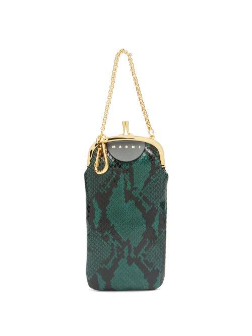 Matchesfashion.com Marni - Python Effect Leather Clutch - Womens - Green