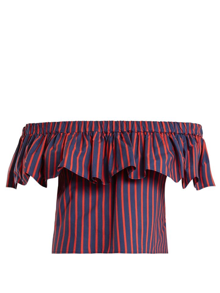 La Doublej Editions Riviera Striped Cotton Cropped Top