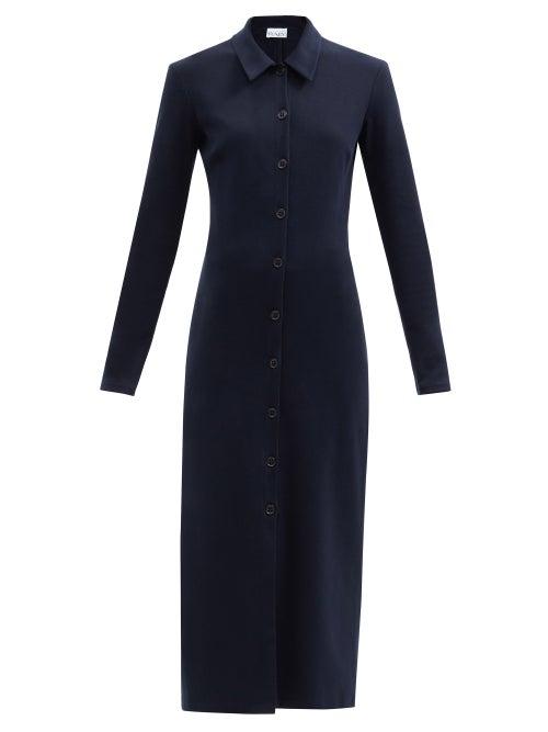 Raey - Buttoned Cotton-jersey Dress - Womens - Dark Navy