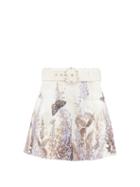 Matchesfashion.com Zimmermann - Luminous Belted Floral-print Linen Shorts - Womens - Purple White
