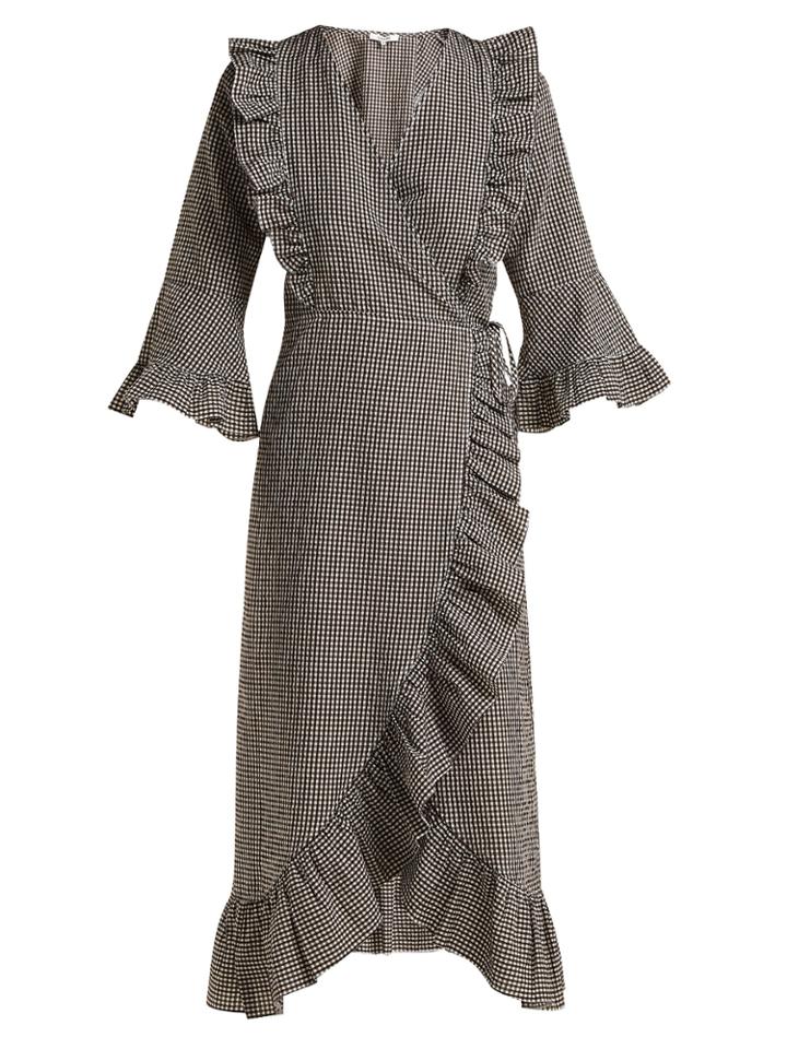 Ganni Charron Gingham Cotton-blend Wrap Dress
