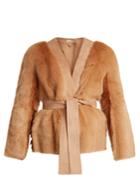 Diane Von Furstenberg Suede-trimmed V-neck Shearling Jacket