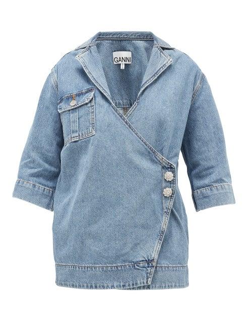 Matchesfashion.com Ganni - Crystal-embellished Denim Jacket - Womens - Light Denim