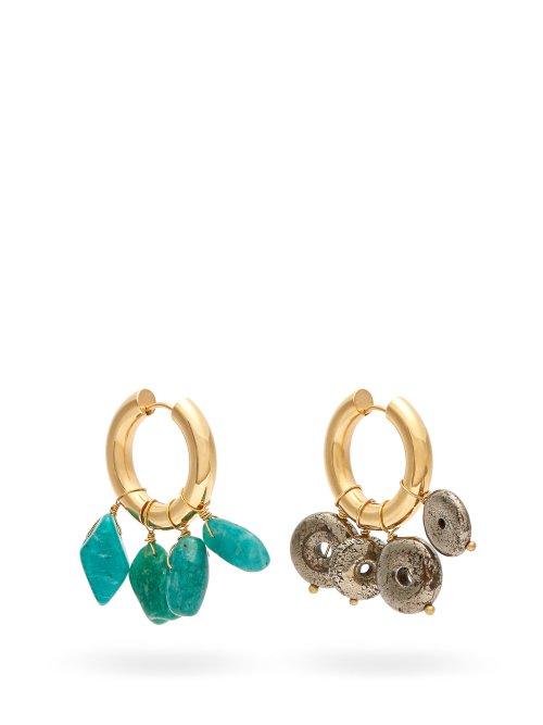 Matchesfashion.com Timeless Pearly - Mismatched Hoop Earrings - Womens - Green