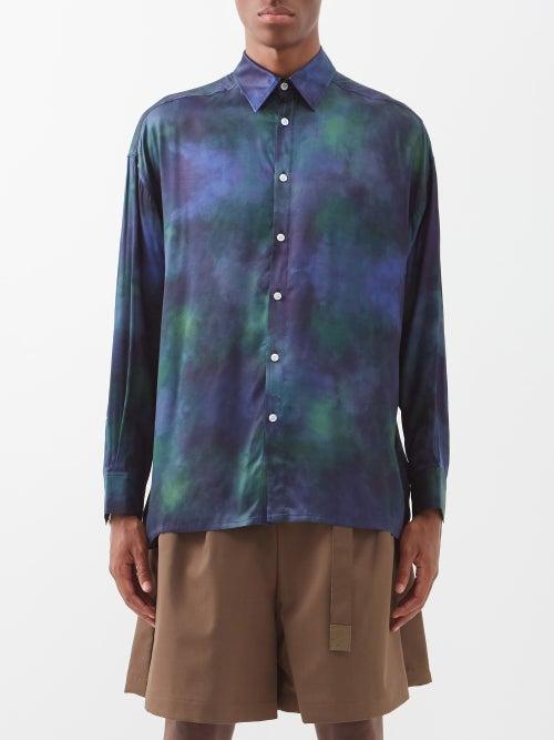 Ahluwalia - Shakti Tie-dyed Crepe De Chine Shirt - Mens - Midnight