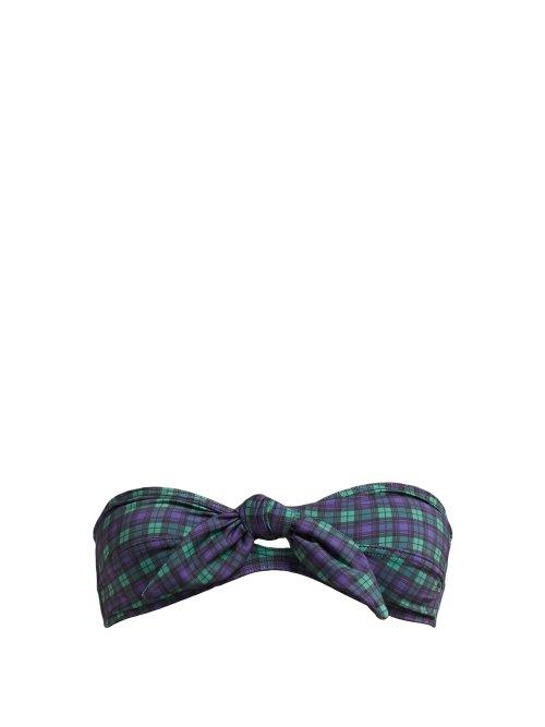 Matchesfashion.com Ephemera - Knot Tartan Print Bandeau Bikini Top - Womens - Green Print