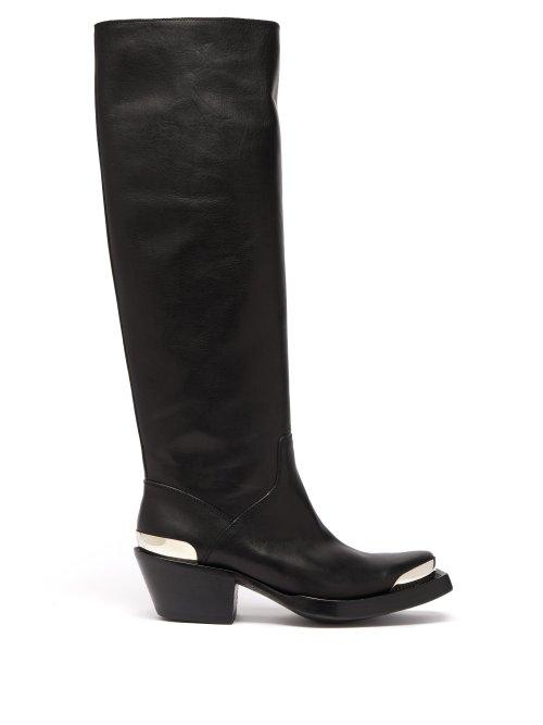 Matchesfashion.com Vetements - Knee High Leather Cowboy Boots - Womens - Black