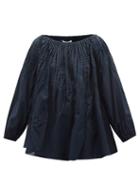 Ladies Beachwear Merlette - Wilding Hand-embroidered Cotton Blouse - Womens - Navy