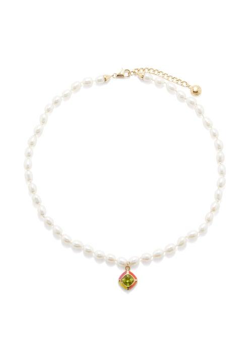 Fry Powers - Emma Peridot, Pearl & Enamel Collar Necklace - Womens - Orange Multi