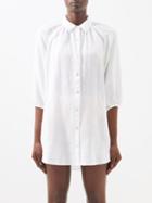Boteh - La Ponche Gathered Linen And Cotton-voile Shirt - Womens - White