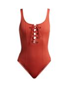 Matchesfashion.com Solid & Striped - The Sophia Lace Up Swimsuit - Womens - Red