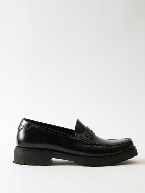Saint Laurent - Ysl-plaque Leather Penny Loafers - Womens - Black