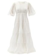 Matchesfashion.com Zimmermann - Puff-sleeve Pliss-voile Midi Dress - Womens - Ivory
