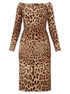 Matchesfashion.com Dolce & Gabbana - Leopard Print Off The Shoulder Wool Crepe Dress - Womens - Leopard
