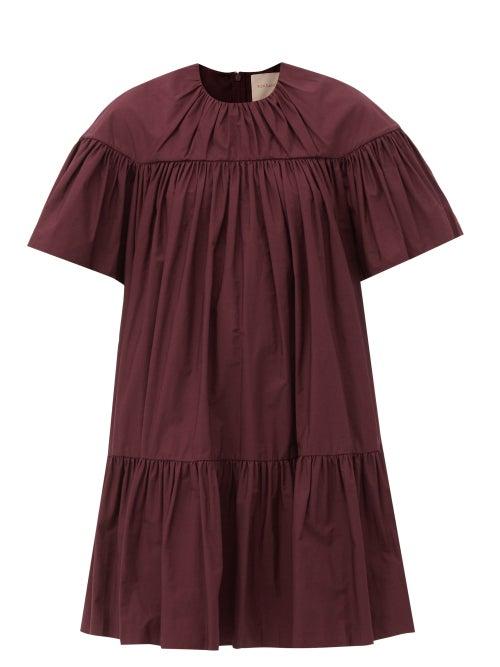 Roksanda - Zuri Gathered Cotton-poplin Mini Dress - Womens - Dark Red
