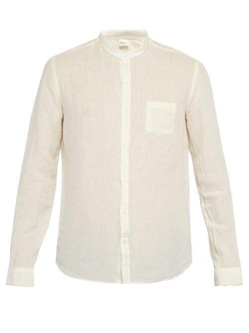 Matchesfashion.com Once Milano - Fray Trim Mandarin Collar Linen Shirt - Mens - Cream