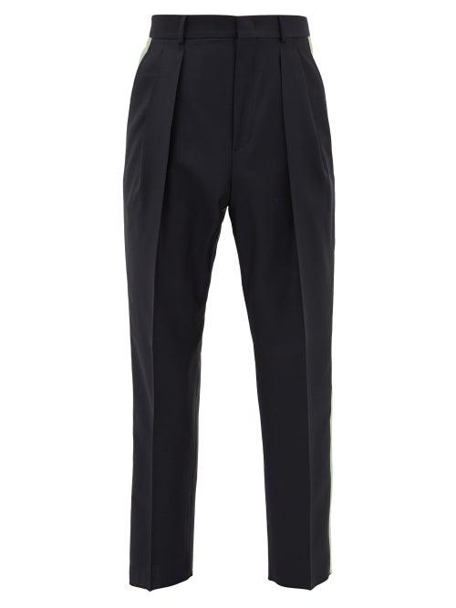 Matchesfashion.com Valentino - Side-striped Box-pleated Wool-blend Trousers - Mens - Navy