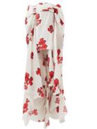 Carolina Herrera - Stepped-hem Floral-dot Print Silk-twill Gown - Womens - Ivory Multi