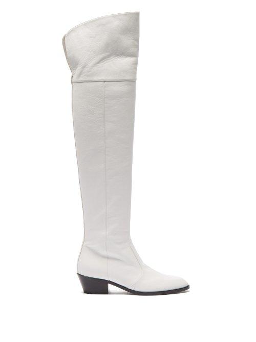 Matchesfashion.com Matty Bovan - Oscar Over The Knee Leather Boots - Womens - White