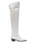Matchesfashion.com Matty Bovan - Oscar Over The Knee Leather Boots - Womens - White