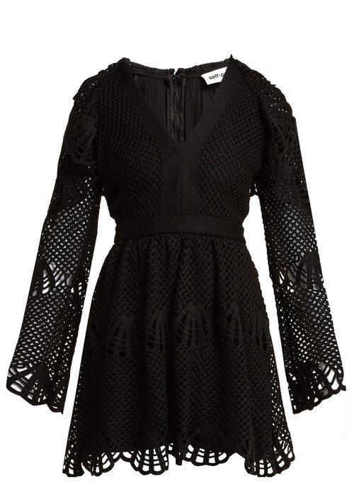 Matchesfashion.com Self-portrait - Scallop Edged Crochet Dress - Womens - Black