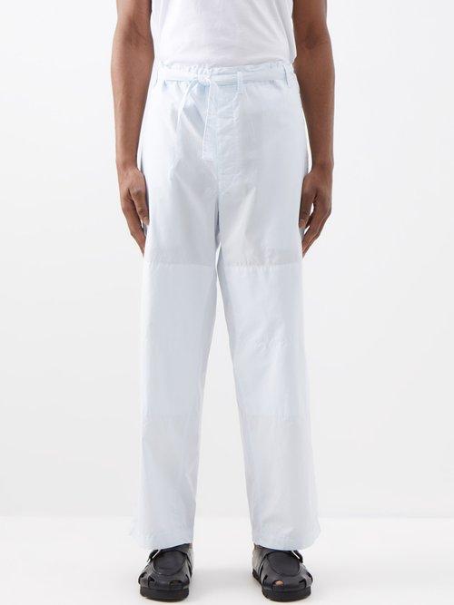 Lemaire - Drawstring-waist Cotton Relaxed-leg Trousers - Mens - Light Blue
