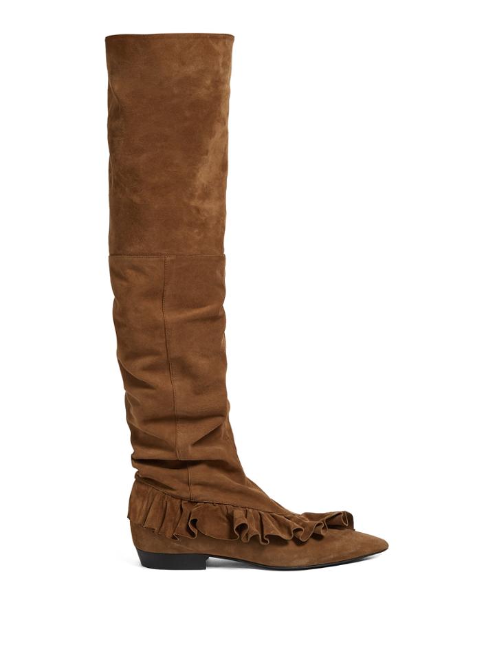 J.w.anderson Ruffled Suede Slouched Over-the-knee Boots