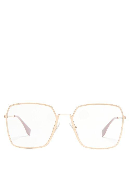 Matchesfashion.com Fendi - Oversized Square Shaped Metal Glasses - Womens - Gold Multi