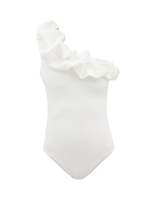 Ladies Beachwear Maygel Coronel - Ruby Ruffled One-shoulder Swimsuit - Womens - White