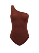 Matchesfashion.com Hunza G - Nancy One-shoulder Metallic-crinkle Swimsuit - Womens - Brown