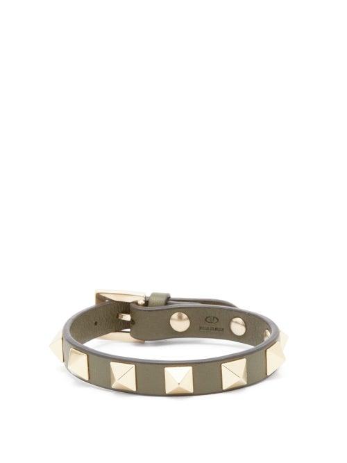 Matchesfashion.com Valentino Garavani - Rockstud Leather Bracelet - Womens - Green