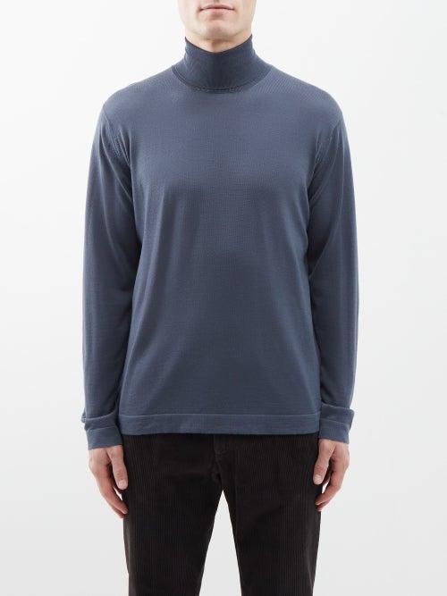 Thom Sweeney - Roll-neck Wool Sweater - Mens - Blue