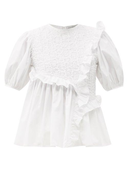 Matchesfashion.com Cecilie Bahnsen - Carlotta Ruffled Cotton-blend Poplin Top - Womens - White