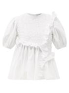 Matchesfashion.com Cecilie Bahnsen - Carlotta Ruffled Cotton-blend Poplin Top - Womens - White