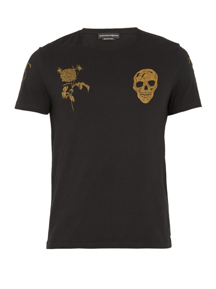 Alexander Mcqueen Skull And Rose-print Cotton-jersey T-shirt